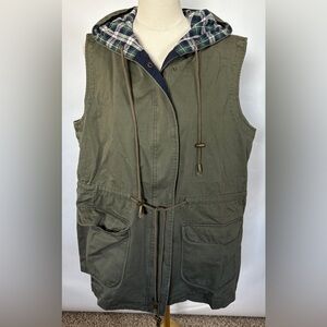 NEW w/Tags Skies Are Blue Hooded Utility Vest Military Green w/Blue Plaid 2X